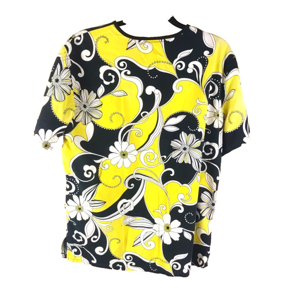 Cherokee Women's Scrub Top Size Medium Yellow Black Retro Design - Picture 6 of 6